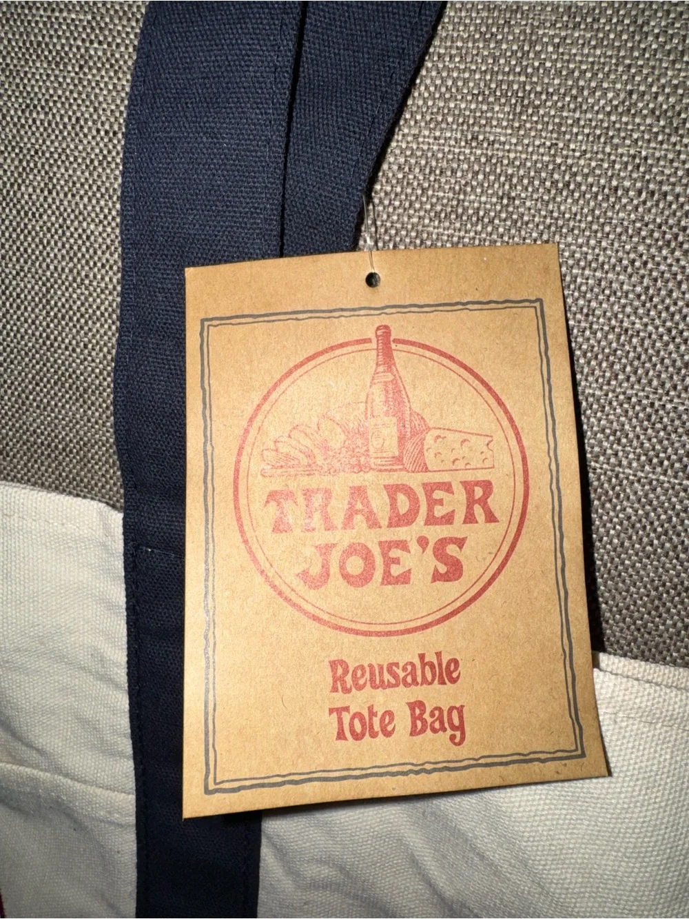 Trader Joe's Canvas Tote Bag in Cream and Blue